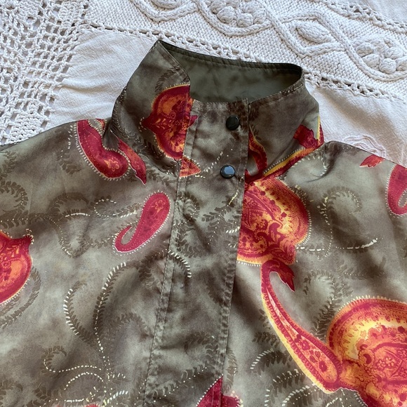 90s Poly Paisley Pattern Windbreaker Bomber Jacket - Picture 3 of 5